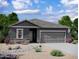 Single-story home with gray exterior, two-car garage, and landscaped front yard at 13129 E Larrea Ln, Florence, AZ 85132