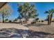 Flagstone patio and gravel backyard with trees at 17827 N Conquistador Dr, Sun City West, AZ 85375