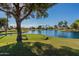 Scenic pond view with green grass and bench at 14300 W Bell Rd # 65, Surprise, AZ 85374