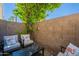 Private patio with seating area and shade tree at 4925 N 73Rd St # 11, Scottsdale, AZ 85251