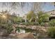Landscaped backyard with pond and desert plants at 19501 N 101St St, Scottsdale, AZ 85255