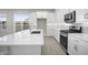 Modern kitchen with island, stainless steel appliances, and white cabinets at 4923 E Village Dr, Scottsdale, AZ 85254