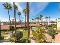 Community features a pool, lush landscaping, and palm trees at 17404 N 99Th Ave # 339, Sun City, AZ 85373