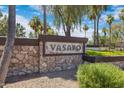 Community entrance sign with Vasaro lettering at 4327 E Capricorn Pl, Chandler, AZ 85249