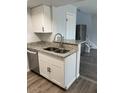 Modern kitchen with double sink, granite countertops, and white cabinets at 4407 E Riverside St, Phoenix, AZ 85040