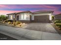 Single story home with desert landscaping and a two car garage at dusk at 19039 N 264Th Ave, Buckeye, AZ 85396