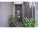 Ornate metal gate opens to a courtyard entry with brick accents and potted plants at 10020 E Strobe Ave, Mesa, AZ 85212
