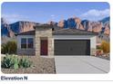 One-story home with stone and neutral siding, gray garage door, and desert landscaping at 25337 W Sunland Ave, Buckeye, AZ 85326