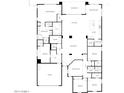 Floor plan showing a split bedroom layout, kitchen, dining room, and covered patio at 11856 W Lone Tree Trl, Peoria, AZ 85383
