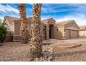 Eye-catching curb appeal with mature palm trees and rock garden at 568 N Falcon Dr, Gilbert, AZ 85234