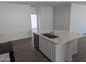 Modern kitchen island with white cabinets and a large sink at 48466 N Duran Way, Gold Canyon, AZ 85118