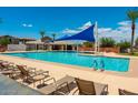Community pool with a shaded seating area and lounge chairs at 4307 E Jesse St, Gilbert, AZ 85295