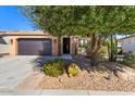 Tan house exterior with a dark garage door and desert landscaping at 856 E Harmony Way, San Tan Valley, AZ 85140