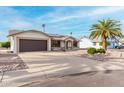 House exterior showcasing a brown garage door, desert landscaping, and a palm tree at 17010 N 127Th Dr, Sun City West, AZ 85375