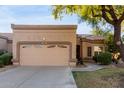 Tan house with a two-car garage and landscaped yard at 19124 N 83Rd Ln, Peoria, AZ 85382