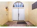 White double front doors with arched window and light fixture at 3315 E Hampton Ave, Mesa, AZ 85204