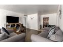 Living area with two grey couches, a TV, and wood-look flooring at 453 S Miller St, Mesa, AZ 85204