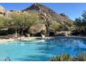 Inviting community pool with spa and mountain backdrop at 10803 E La Junta Rd, Scottsdale, AZ 85255
