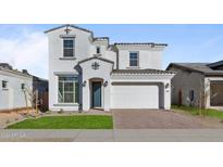 Two-story home with white exterior, gray tile roof, and landscaped front yard at 22782 E Stacey Rd, Queen Creek, AZ 85142