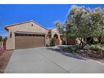 Single-story home with a two-car garage and landscaped yard at 3942 N Monticello Dr, Florence, AZ 85132