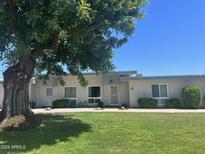 Condo with mature landscaping and large shade tree in front at 13018 N 99Th Dr, Sun City, AZ 85351