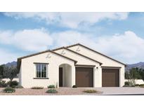 New construction home with three-car garage and desert landscaping at 2622 E Homesteader Rd, San Tan Valley, AZ 85140