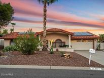 Single-story home with solar panels and desert landscaping at 17302 E Oro Grande Dr, Fountain Hills, AZ 85268