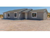 Newly built home with gray siding and attached garage at 14659 N Riverview Ct, Florence, AZ 85132