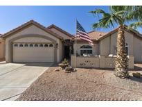 Single story home with a two-car garage and desert landscaping at 1509 E Peach Tree Dr, Chandler, AZ 85249