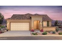 Tan house with tile roof, garage, and landscaping at 7691 W Cactus Wren Way, Florence, AZ 85132