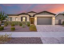 Charming one-story home with gray exterior and landscaped front yard at 4145 S Zephyr --, Mesa, AZ 85212
