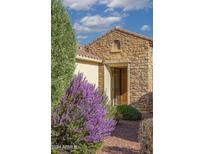 Front entrance with stonework and purple flowering bushes at 12956 W El Sueno Ct, Sun City West, AZ 85375