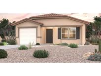 Single-story home with a white garage door and desert landscaping at 13615 S Huntington Rd, Arizona City, AZ 85123