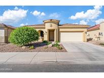 Single-story home with a two-car garage and desert landscaping at 3840 N Cottonwood Dr, Florence, AZ 85132