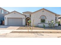 Modern two-car garage home with light-colored exterior and landscaping at 25952 S 224Th Pl, Queen Creek, AZ 85142