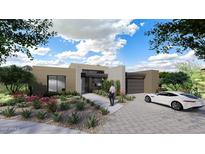 Modern desert home with landscaped front yard and driveway at 28083 N 109Th Way, Scottsdale, AZ 85262