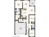 Floor plan showing a 3-bedroom, 2-bathroom house with a 2-car garage at 10692 W Arica Rd, Casa Grande, AZ 85193