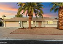 Single-story home with neutral exterior, attached garage, and palm trees at 10452 W Meade Dr, Sun City, AZ 85351