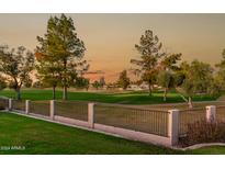 Scenic view of a lush golf course with mature trees at sunset at 1322 W Indigo Dr, Chandler, AZ 85248