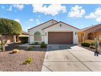 One-story home with brown garage door and landscaped yard at 21613 N 261St Ave, Buckeye, AZ 85396