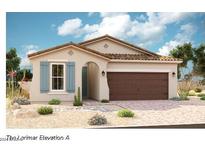 One-story home with brown garage door and blue shutters at 21565 N Rummler Ln, Maricopa, AZ 85138