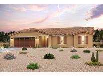 Single-story home with desert landscaping and a two-car garage at 13716 S Sabanna Rd, Arizona City, AZ 85123