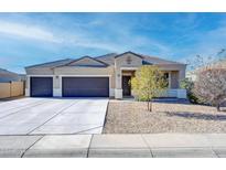 One-story home with dark gray double garage doors and landscaping at 10739 E Primrose Ct, Florence, AZ 85132