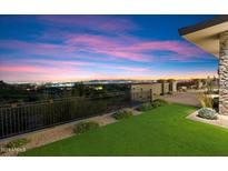 Expansive backyard with artificial turf and mountain views at 9820 E Thompson Peak Pkwy # 629, Scottsdale, AZ 85255