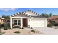 Two-story home with gray and white exterior, two-car garage, and landscaped front yard at 3787 S 233Rd Ln, Buckeye, AZ 85326