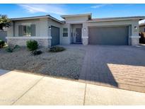 Single-story home with gray exterior, two-car garage, and landscaped front yard at 14139 W Gray Fox Trl, Surprise, AZ 85387