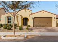 Single-story home with a two-car garage and desert landscaping at 9736 E Thatcher Ave, Mesa, AZ 85212