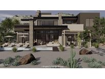 Modern home with pool, patio furniture, and desert landscaping at 14521 E Corrine Dr, Scottsdale, AZ 85259