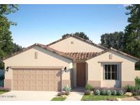 Attractive single-story home with a tiled roof, two-car garage, and desert landscaping at 17540 W Lupine Ave, Goodyear, AZ 85338