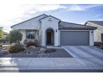 Charming single-story home with a gray garage door, landscaped front yard, and desert landscaping at 27421 W Pontiac Dr, Buckeye, AZ 85396